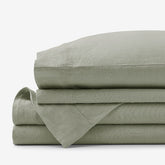 Premium Breathable Washed Linen Solid Bed Sheet Set - Moss Green, Queen