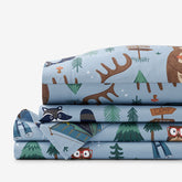 Animal Campers Classic Cool Organic Cotton Percale Bed Sheet Set - Blue Multi, Full
