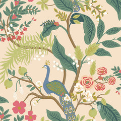 Peacock Traditional Wallpaper - Light Pink, Roll