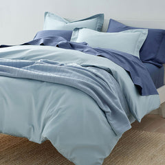 Premium Smooth Supima® Cotton Wrinkle-Free Sateen Flat Bed Sheet - Blue Dusk, Deep Pocket Cal. King