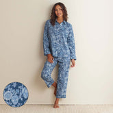 Printed Voile Women's Cropped Pajama Set - Indigo Floral, XS