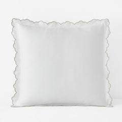 Embroidered Scallop Classic Smooth Sateen Solid Sham - Light Sage, Euro