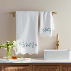 Embroidered Scallop Hand Towel - Flower
