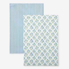 Mix & Match Printed Cotton Tea Towels, Set of 2 - Blue Green