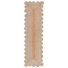 Scallop Border Handwoven Jute Rug - Light Blue, 2' 3" x 8' Runner