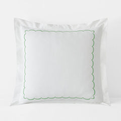 Embroidered Scallop Classic Cool Cotton Percale Sham - Green, Euro