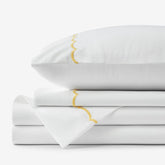 Embroidered Scallop Classic Cool Cotton Percale Bed Sheet Set - Yellow, Queen