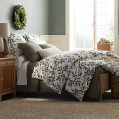 Holiday Print Classic Ultra-Cozy Cotton Velvet Flannel Duvet Cover - Berries And Leaves, Full