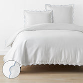 Embroidered Scallop Classic Smooth Sateen Solid Duvet Cover - Light Blue, King/Cal King