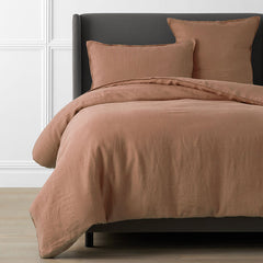 Premium Breathable Washed Linen Solid Duvet Cover - Terracotta, Twin/Twin XL
