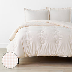 Ditsy Gingham Classic Cool Organic Cotton Percale Comforter Set - Pink, Full/Queen