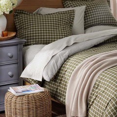 Classic Stripes and Plaids Cool Yarn-Dyed Cotton Percale Reversible Comforter - Windowpane Green, Full/Queen