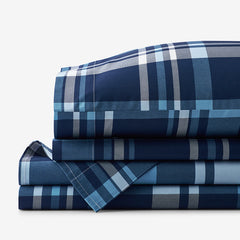 Handsome Tartan Classic Cool Organic Cotton Percale Bed Sheet Set - Blue Multi, Twin XL