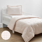 Ditsy Gingham Classic Cool Organic Cotton Percale Toddler Comforter Set - Pink