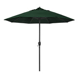 Round Outdoor Patio Umbrella, Aluminum with Auto Tilt Crank - Black Finish, Forest Green, 9'