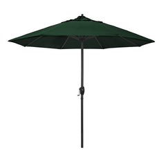 Round Outdoor Patio Umbrella, Aluminum with Auto Tilt Crank - Black Finish, Forest Green, 9'