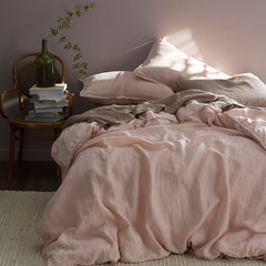 Premium Breathable Washed Linen Solid Bed Sheet Set - Rose Smoke, Full