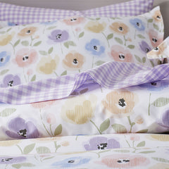 Pastel Poppies Classic Cool Organic Cotton Percale Duvet Cover Set - White Multi, Full/Queen