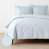 Ditsy Gingham Classic Cool Organic Cotton Percale Duvet Cover Set - Blue, Full
