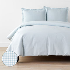 Ditsy Gingham Classic Cool Organic Cotton Percale Duvet Cover Set - Blue, Full