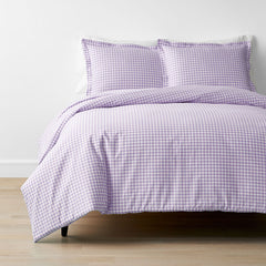 Gingham Classic Cool Organic Cotton Percale Duvet Cover Set - Lilac, Full/Queen