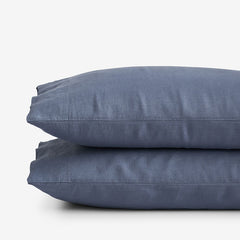 Premium Breathable Washed Linen Solid Pillowcase Set - Denim Blue, Standard