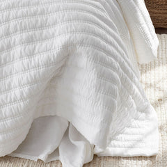 Premium Breathable Washed Linen Solid Quilted Sham - White, King