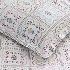 Lottie Classic Cool Cotton Percale Bed Sheet Set - Ivory Multi, Queen
