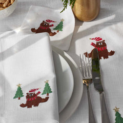 Embroidered Novelty Cocktail Napkins, Set of 4 - Bear