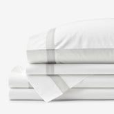 Contrast Border Premium Cool Supima® Cotton Percale Bed Sheet Set - Pearl Gray, Full