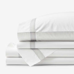 Contrast Border Premium Cool Supima® Cotton Percale Bed Sheet Set - Pearl Gray, Full