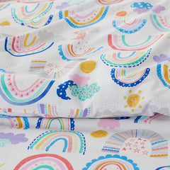 Magical Rainbows Classic Cool Organic Cotton Percale Bed Sheet Set - White Multi, Full