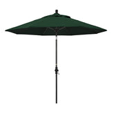 Round Outdoor Patio Umbrella, Fiberglass with Twist Tilt - Black Finish, Forest Green, 9'