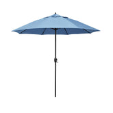 Round Outdoor Patio Umbrella, Aluminum with Auto Tilt Crank - Black Finish, Air Blue, 7.5'