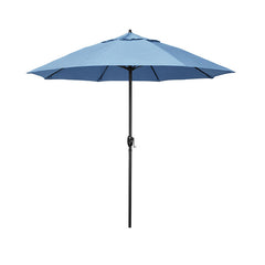 Round Outdoor Patio Umbrella, Aluminum with Auto Tilt Crank - Black Finish, Air Blue, 7.5'