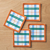 Floral Plaid Reversible Cocktail Napkins, Set of 4 - Green