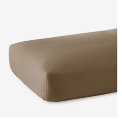 Premium Breathable Washed Linen Solid Fitted Bed Sheet - Pine Bark, Queen