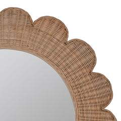 Round Scalloped Rattan Wall Mirror - Natural