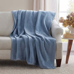 Cotton/Acrylic Fleece Throw - Smoke Blue