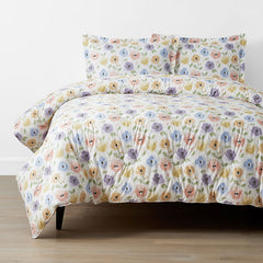 Pastel Poppies Classic Cool Organic Cotton Percale Comforter Set - White, Twin/Twin XL