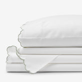 Embroidered Scallop Classic Smooth Sateen Solid Bed Sheet Set - Light Sage, Queen