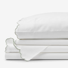Embroidered Scallop Classic Smooth Sateen Solid Bed Sheet Set - Light Sage, Full