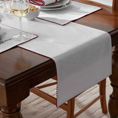 Pom Fringe Table Runner - Red, 16 in. x 90 in.