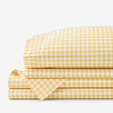 Gingham Classic Cool Organic Cotton Percale Bed Sheet Set - Yellow, Full