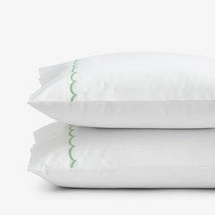 Embroidered Scallop Classic Cool Cotton Percale Pillowcase Set - Green, King