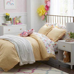 Gingham Classic Cool Organic Cotton Percale Bed Sheet Set - Yellow, Twin