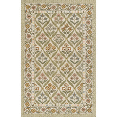 Floral Border Hand Tufted Wool Rug - Green Multi, 8' Runner