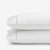 Embroidered Scallop Classic Cool Cotton Percale Pillowcase Set - Tan, King