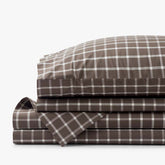 Classic Stripes and Plaids Cool Yarn-Dyed Cotton Percale Bed Sheet Set - Windowpane Brown, Twin XL