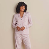 Printed Pima Cotton Women's Button-Down Pajama Set - Damask Scroll, XXL